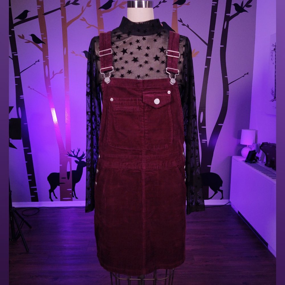 Women's Burgundy Corduroy Pinafore Dress